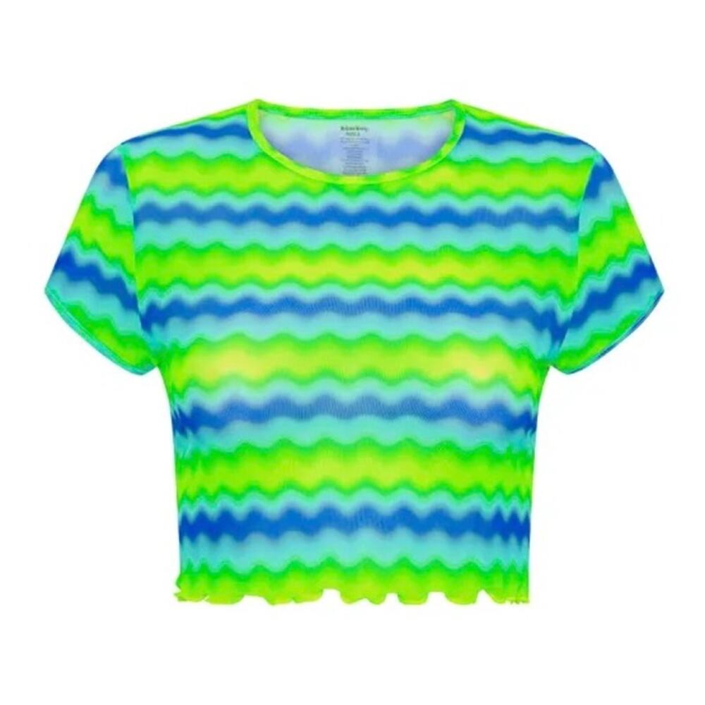 Kulani Kinis Mesh Cropped Tee Dolce Vita Neon Green Blue Wave Print Crop Top S